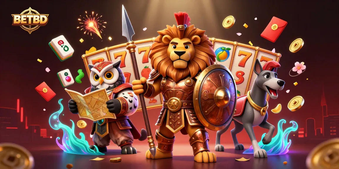 Engage in a thrilling BETBD experience with a Spartan lion and vibrant game elements.