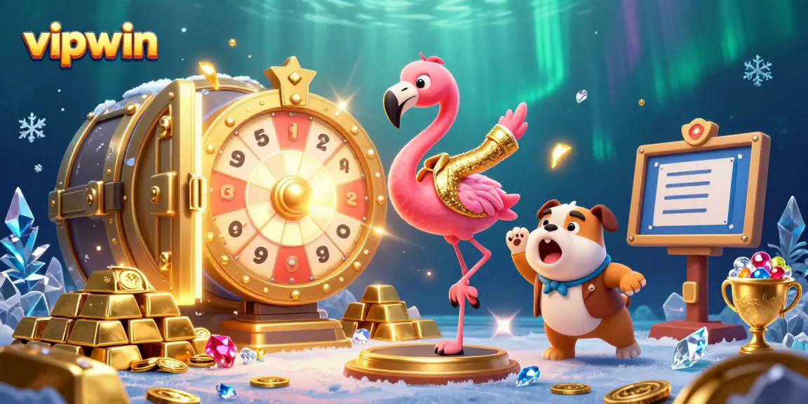 Experience thrilling jackpots at vipwin with a vibrant casino scene featuring dynamic game elements and lively characters.