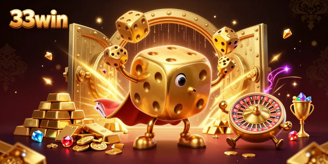 Experience thrilling wins with 33win's vibrant casino world, featuring dynamic dice characters and rich treasures.