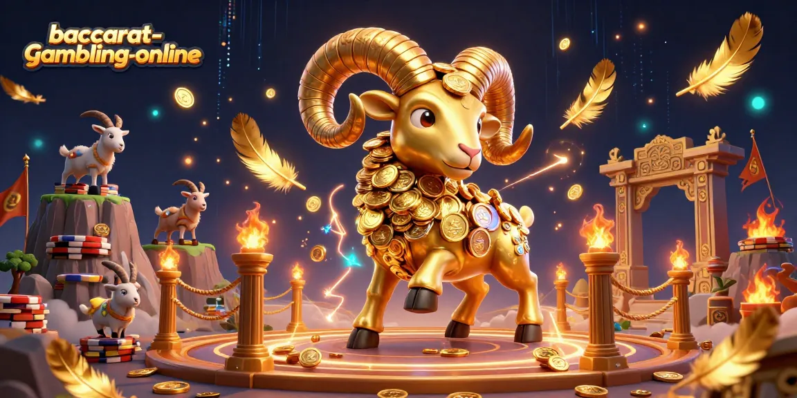 Engage in the dynamic baccarat experience at baccarat-gambling-online featuring the powerful golden ram amidst golden rewards.