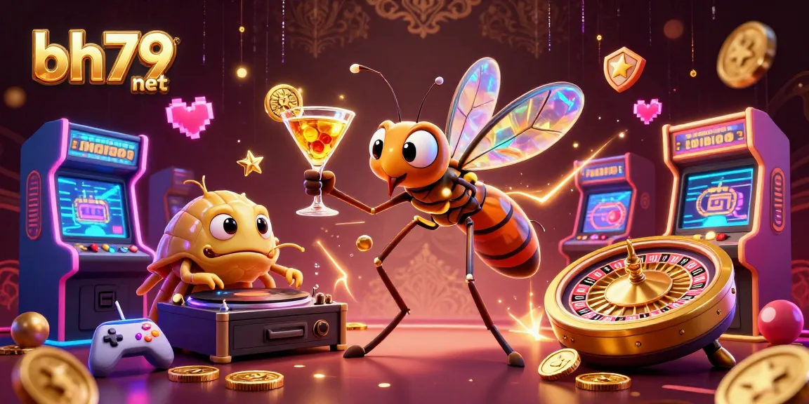 Engage with bh79 net's vibrant casino scene featuring a lively 3D mosquito mascot and dynamic gaming visuals.