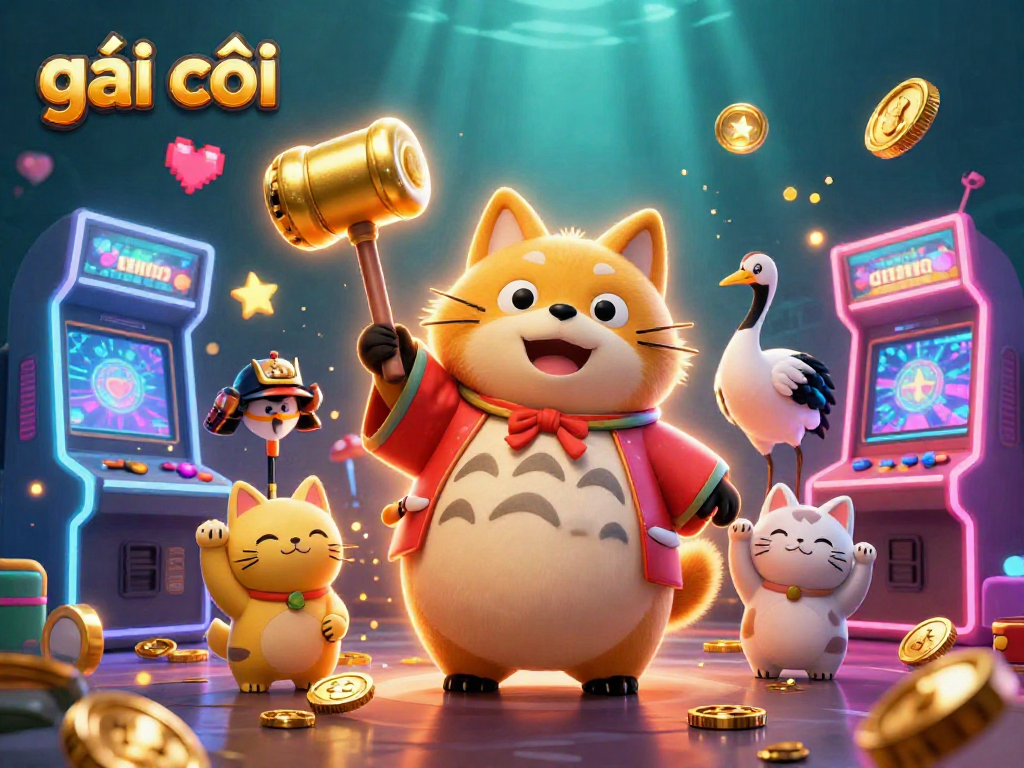 Gái gọi chào mừng từ casino 3D với nhiều bóng đèn lấp lánh và máy chơi game sôi động.