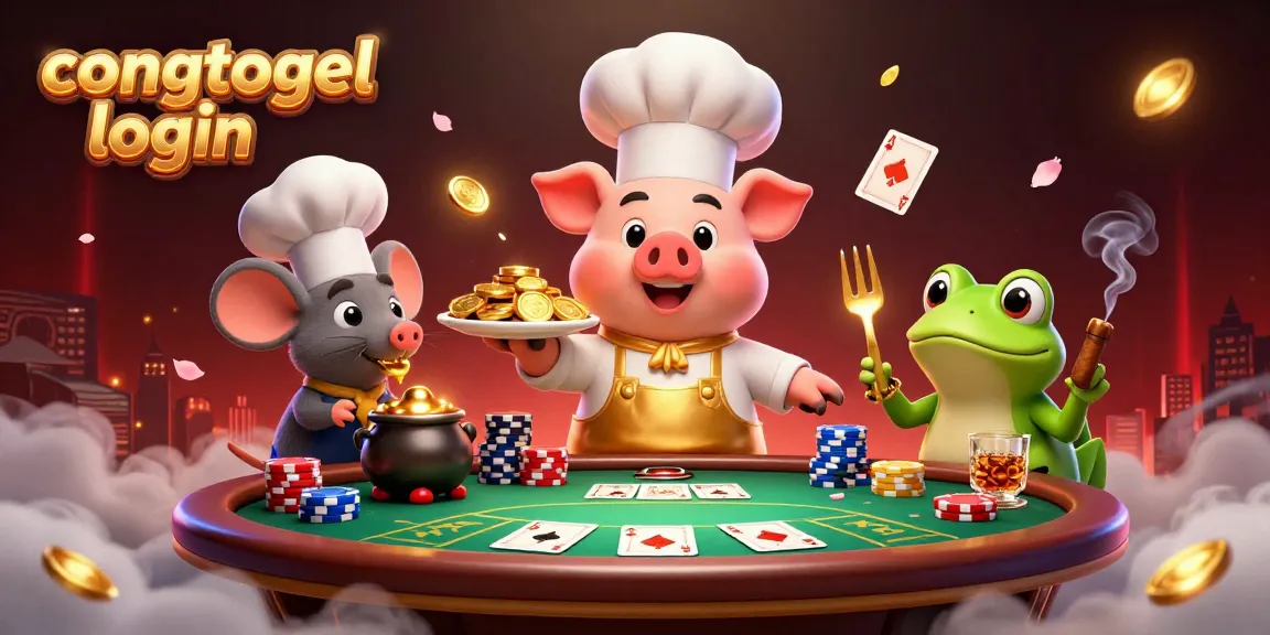 Engage with congtogel login for exciting casino action featuring a chef pig and poker elements.