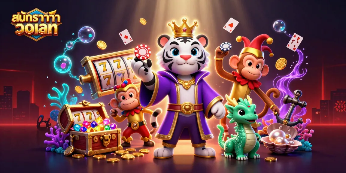 Join the action at สมัครบาคาร่า วอเลท with vibrant slot reels and playful casino characters.