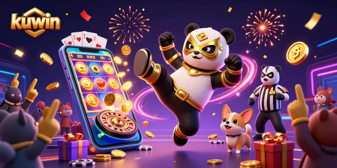 kuwin players hit jackpots while getting hyped in a lively casino scene with vibrant characters.