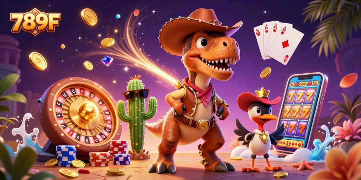 Play thrilling games at 789F with a vibrant 3D illustration capturing epic casino excitement.