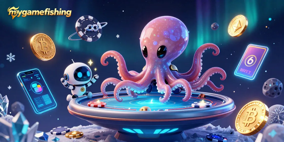 Play exciting games with mygamefishing as the alien octopus navigates a futuristic poker table!