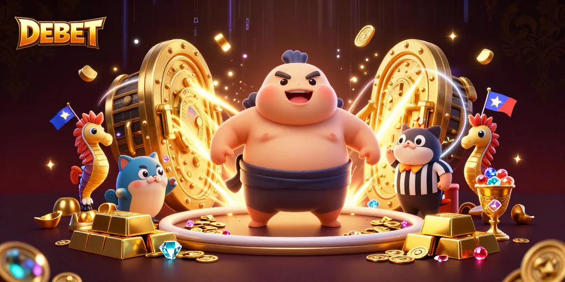 Engage with DEBET's lively underwater casino scene featuring a fugu, catfish referee, and gem treasures.