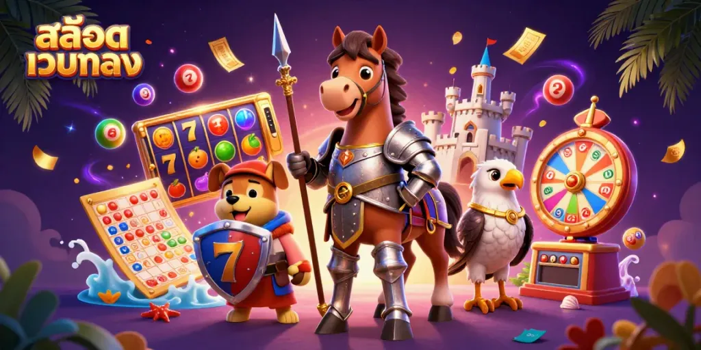 Experience exciting สล็อตเว็บตรง gameplay with vibrant slot reels and characters in a dynamic scene.