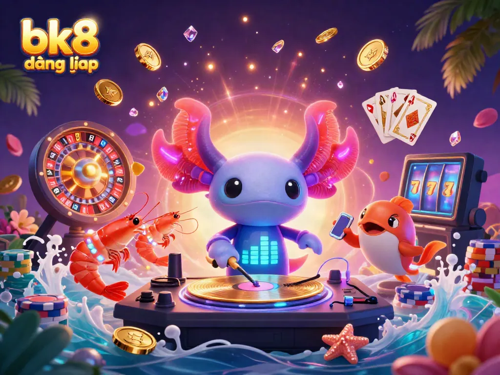 Engage in vibrant gameplay with bk8 đăng nhập, featuring lively casino action and neon characters bursting with energy.