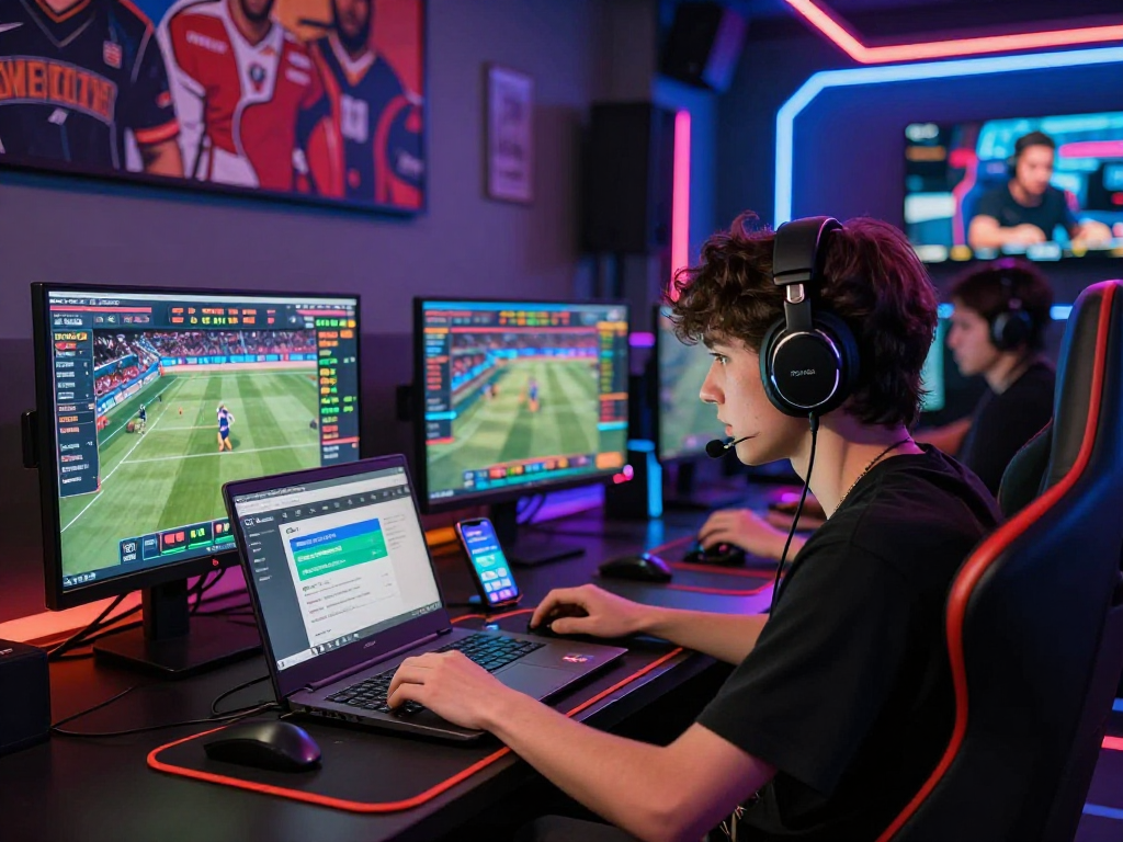 Bola88 digital betting experience with vibrant screens and energetic atmosphere.