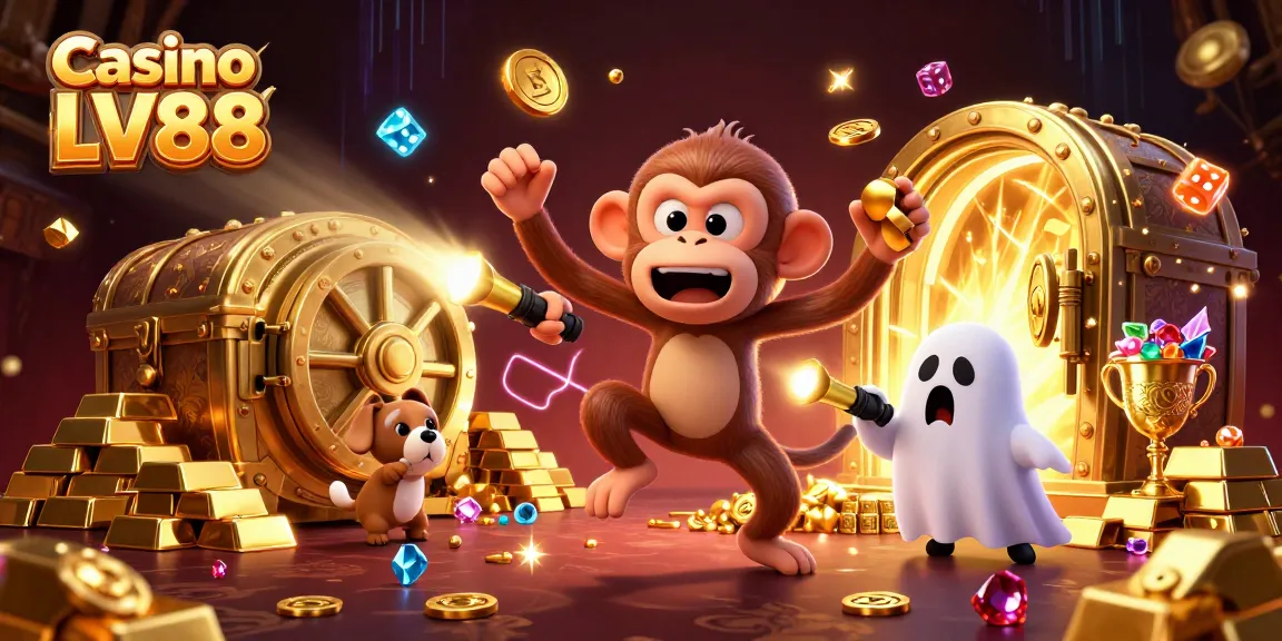 Experience the thrill at Casino LV88 with a mischievous poltergeist monkey and a curious ghost-hunter puppy!