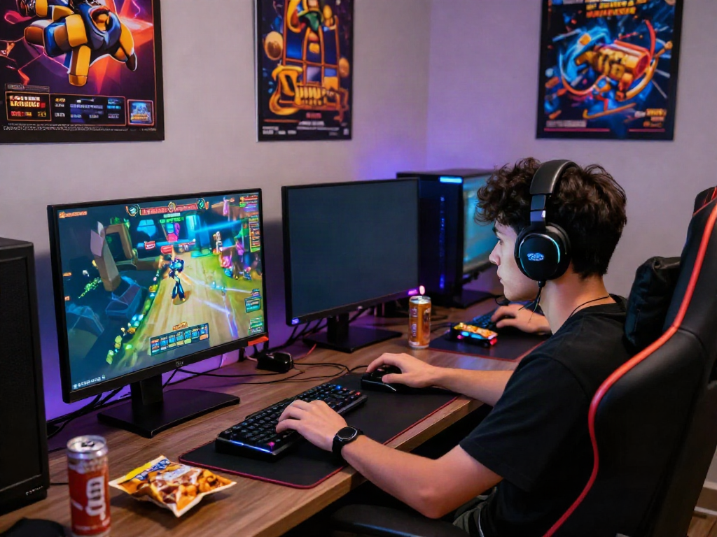 Exciting gaming setup showcasing a player engaged in Slot MAHJONGJP88 with vibrant graphics and LED lights.
