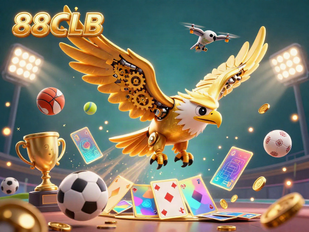 Experience thrilling gameplay with 88CLB, featuring a cybernetic eagle and exciting casino elements.