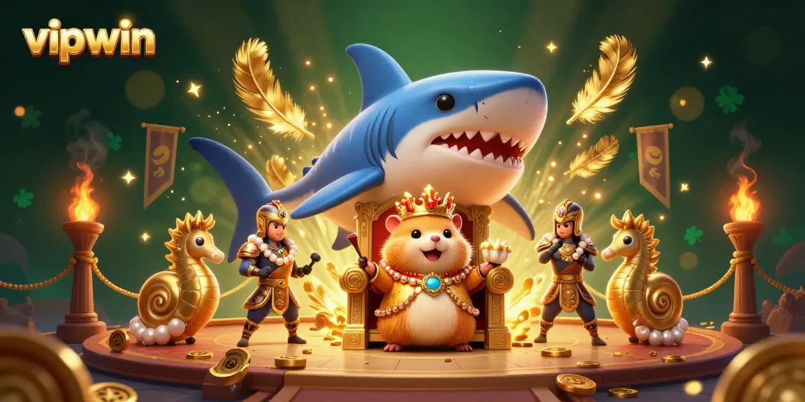 Engage in thrilling bets at vipwin, where a golden hamster king rules over vibrant casino action with rich gaming elements.