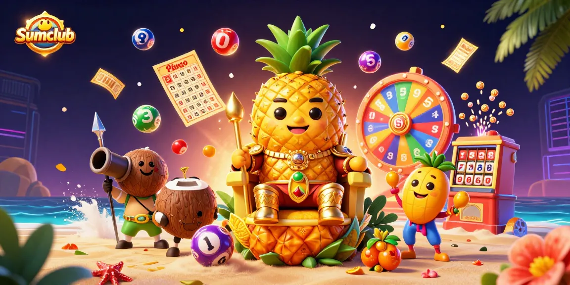 Sumclub brings excitement with vibrant lottery elements and a playful beach casino scene.