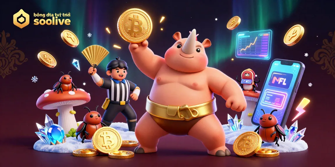 Experience dynamic bóng đá trực tuyến socolive with a vibrant 3D scene featuring a beetle champion surrounded by cryptocurrency symbols.