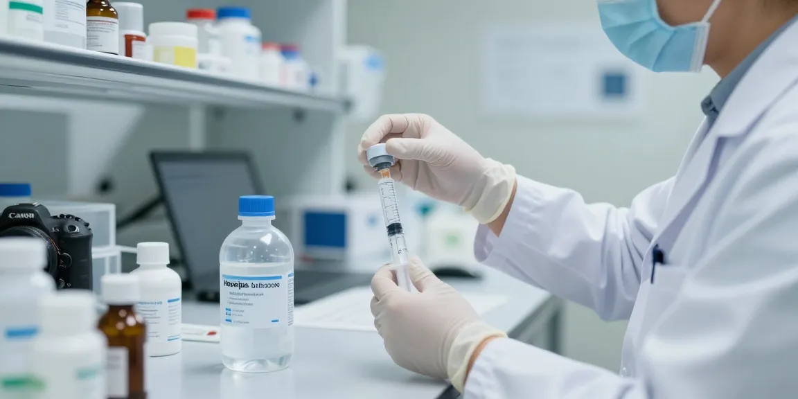 Preparing Hospira bacteriostatic water in a sterile medical lab environment.
