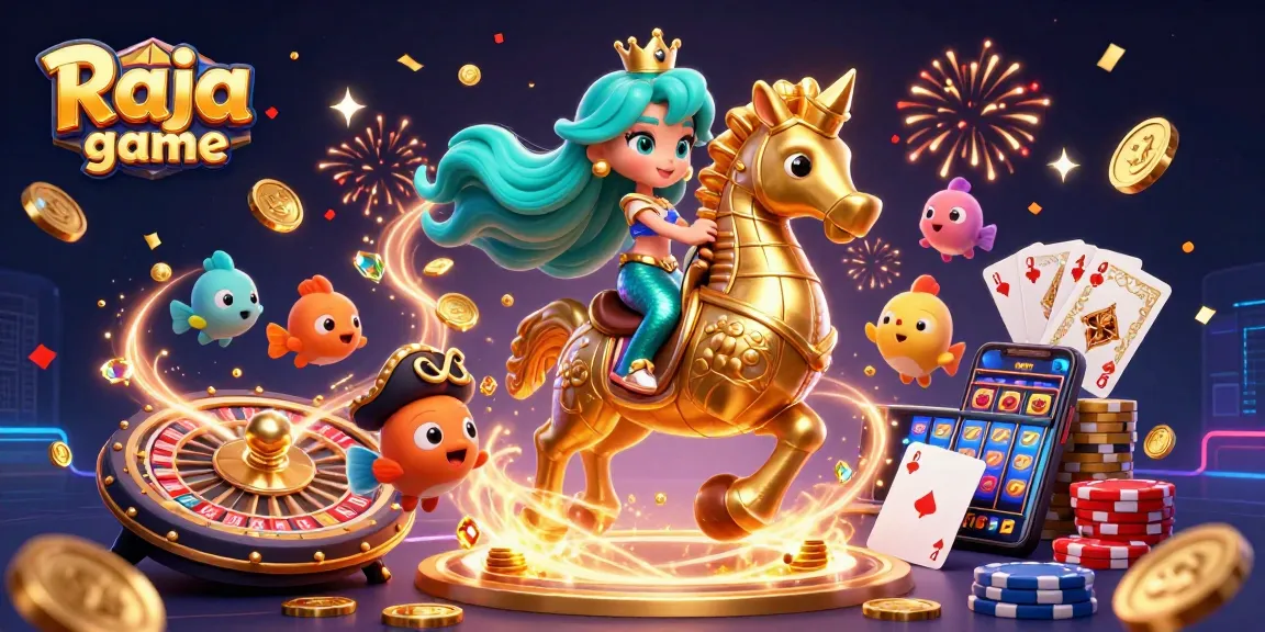 Engage with the exciting Raja game featuring a mermaid and a giant seahorse amidst dynamic casino elements.
