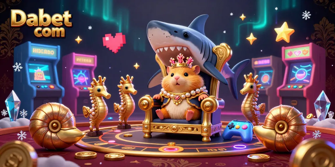 Dabet com features a golden hamster king on a shark tooth throne, surrounded by underwater games and vibrant action.