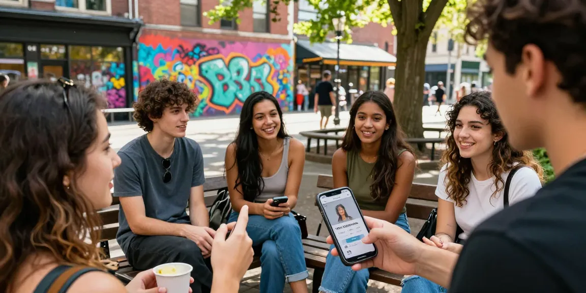 Group discussing the test of attractiveness in a vibrant urban setting.
