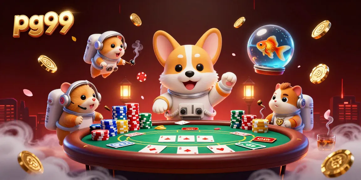 Engage in thrilling gameplay at pg99, with cartoon characters floating in a vibrant casino scene.
