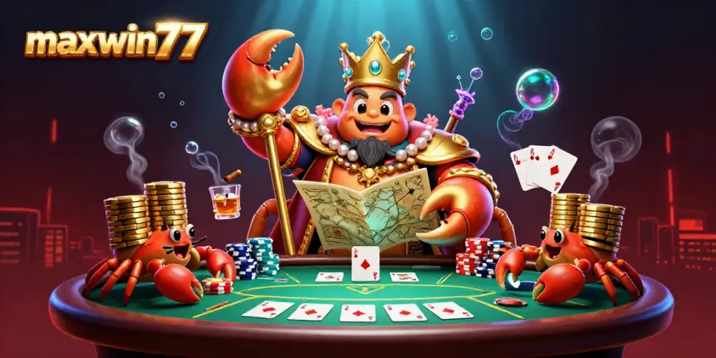 Engage with thrilling card games at maxwin77, featuring vibrant casino elements within an underwater scene.