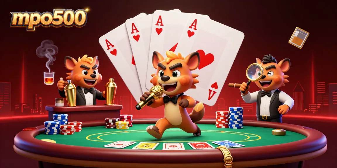 Join the fun at mpo500 with lively hyenas entertaining in a vibrant casino club.