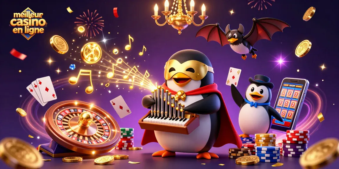 Découvrez le meilleur casino en ligne avec des pièces d'or et des jeux captivants dans cette illustration dynamique.