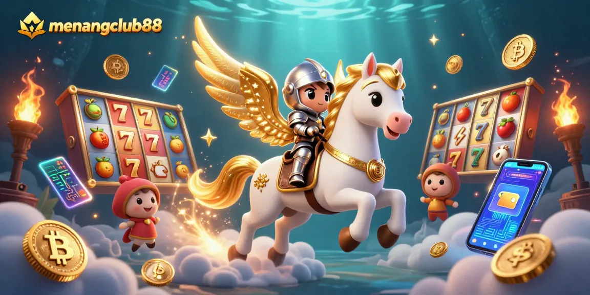 Experience the thrill of menangclub88 with classic slots and modern features in a dynamic illustration.