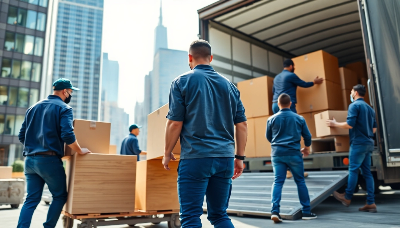 Commercial Moving Services NYC showcasing professional movers efficiently relocating office equipment in Manhattan.