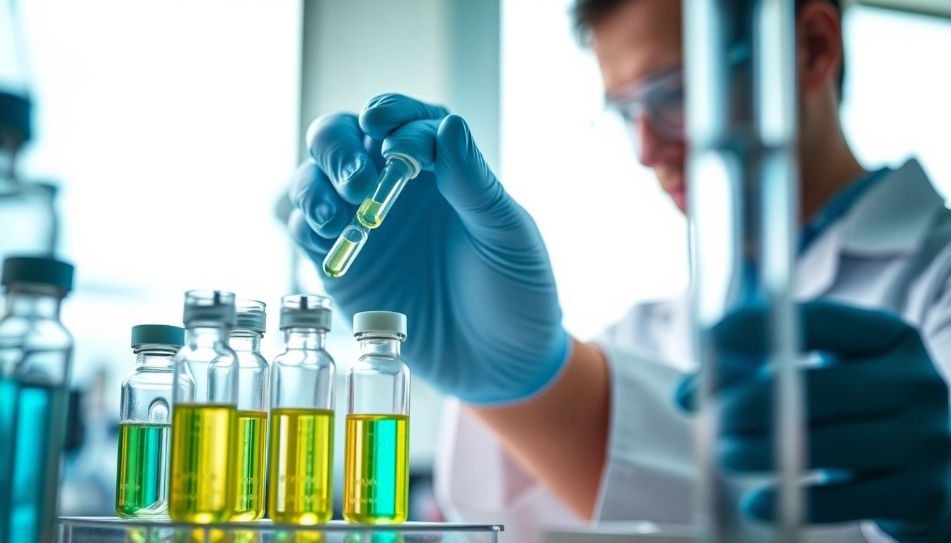 Examine vials of pep essentials peptides in a professional laboratory environment.