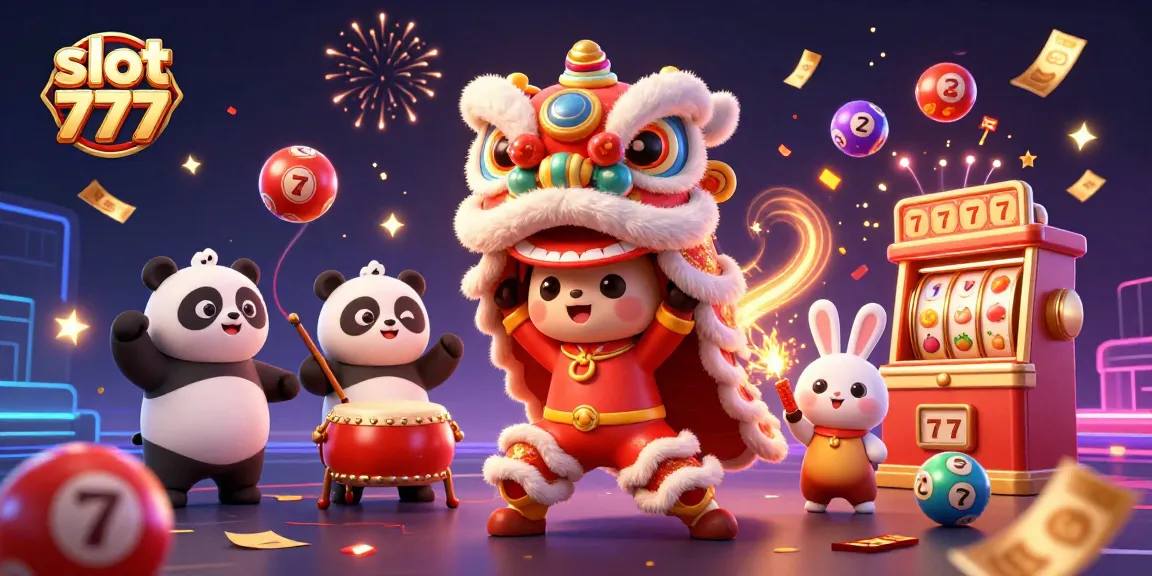 Experience casino excitement with slot 777 in a colorful and vibrant 3D celebration scene.