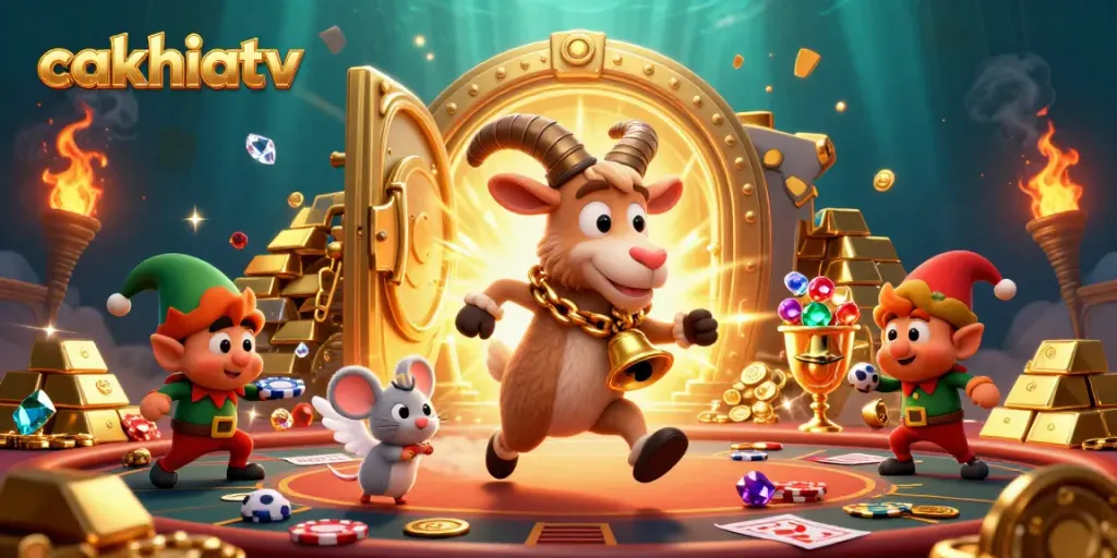 Cakhiatv captivates with a lively casino scene featuring a Krampus goat and chaotic elves amid sports betting excitement