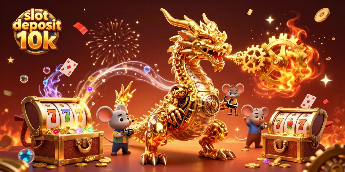 Experience thrilling gameplay with slot deposit 10k, showcasing a golden dragon's magical energy in a vibrant casino setting.