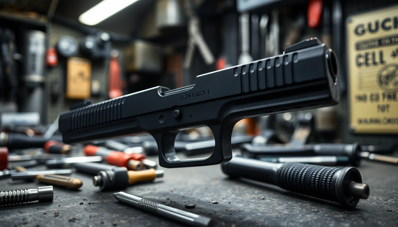 Examine the precision of the Glock 19 Gen 3 slide in a detailed workshop, showcasing its design.