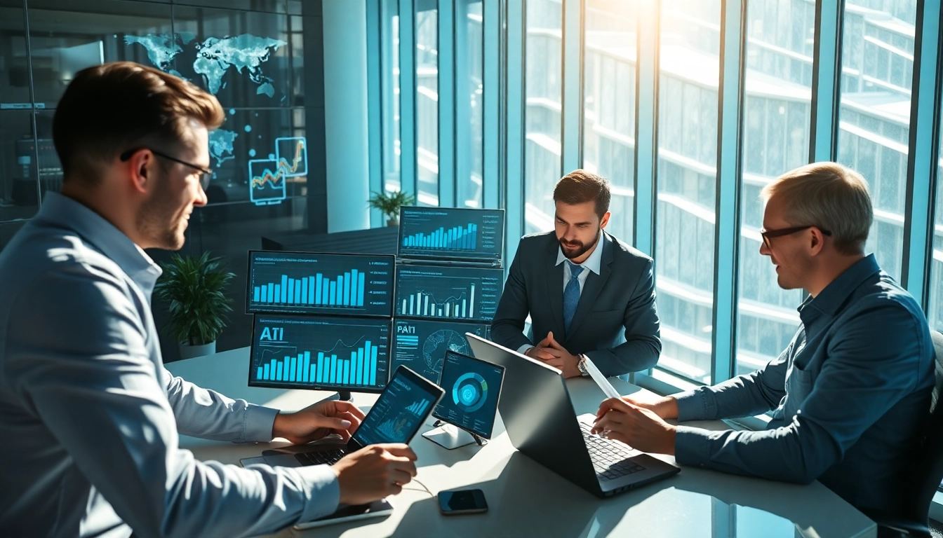 AI Overviews optimization for businesses depicted in a collaborative office setting with digital devices.